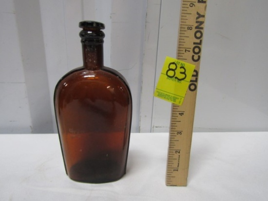 Antique Amber Glass Whiskey Bottle W/ Glass Stopper