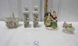 Vtg Porcelain Lot: Basket, Vases And 2 Figurines