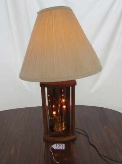Vtg Wood W/ Etched Glass Panels Table Lamp   (LOCAL PICK UP ONLY)