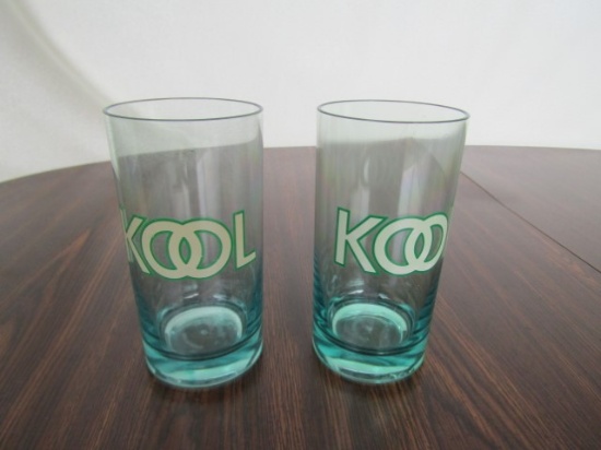 2 Vtg Kool Cigarettes Advertising Thermo Serv Hard Plastic Glasses