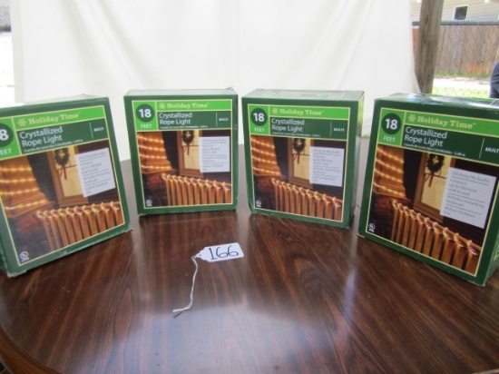 4 New In The Box 216 Long Life Bulbs, 18' Crystalized Rope Lights