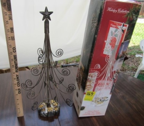 N I B Godinger Silver Plated Christmas Tree Shaped Card Holder