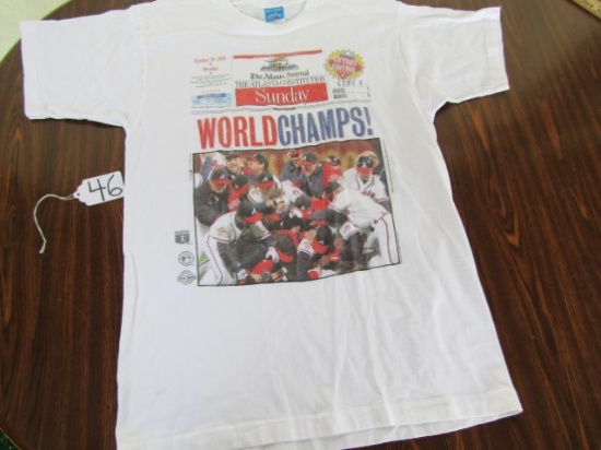 Vtg 1995 Atlanta Braves World Series Champions T - Shirt Featuring The Front
