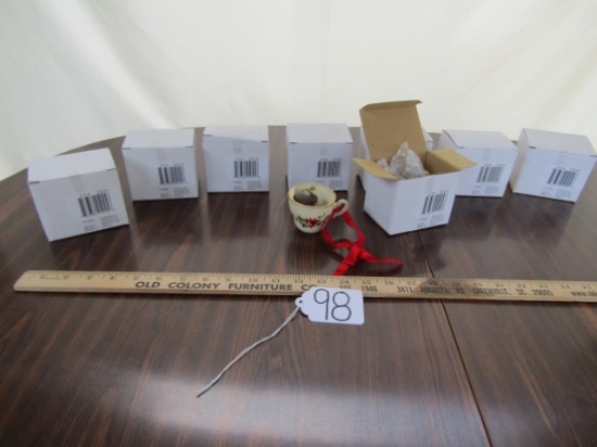 Lot Of 8 Christmas Themed Tea Cups W/ A Dachshund In Each