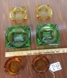 2 Vtg Green Glass Ashtrays, 2 Vtg Dark Amber Glass Ashtrays And 2 Vtg Light Amber