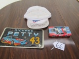 Richard Petty Autographed Hat; A Richard Petty License Tag And Pack Of Trading Cards
