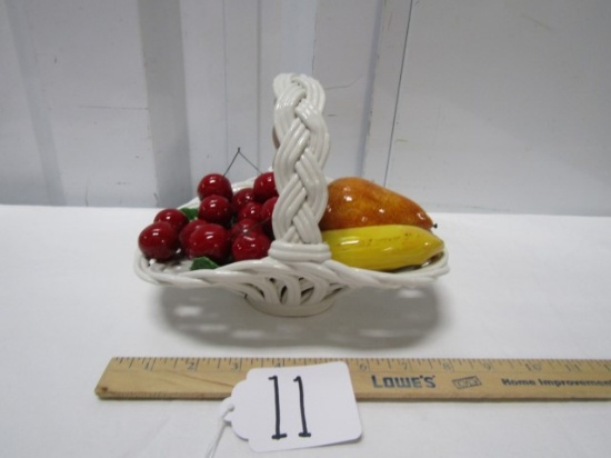 Beautiful Vtg Porcelain Basket Of Fruit Made In Italy