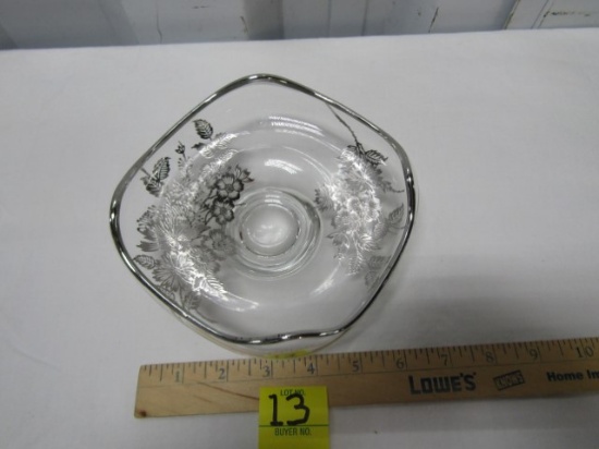Very Pretty Crystal Candy Dish W/ Sterling Silver Overlay And Trim