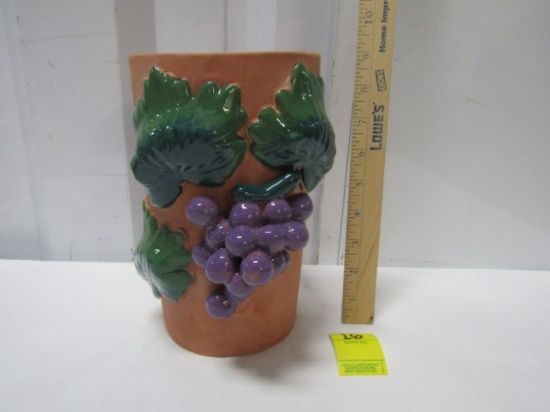 Nice Terra Cotta W/ Applied Grapes And Leaves Wine Bottle Chiller