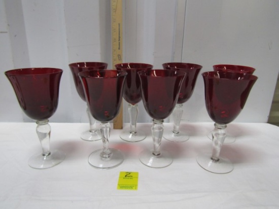 Set Of 8 Vtg Ruby Red Stemware Glasses