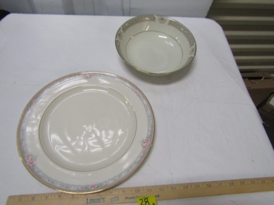 Mikasa 12" Round Platter In La Rose Pattern And Mikasa 9" Bowl In Richelieu Pattern