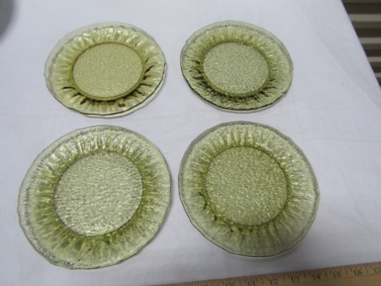 4 Vtg Green Thule ( Looks Like Melting Ice ) Snack Plates