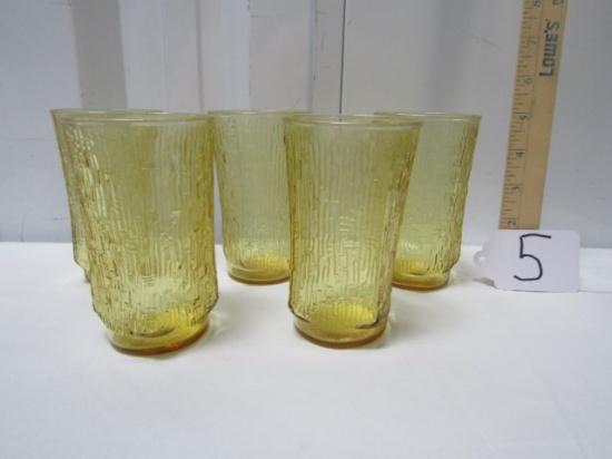 Set Of 5 Amber Colored Tree Bark Glasses