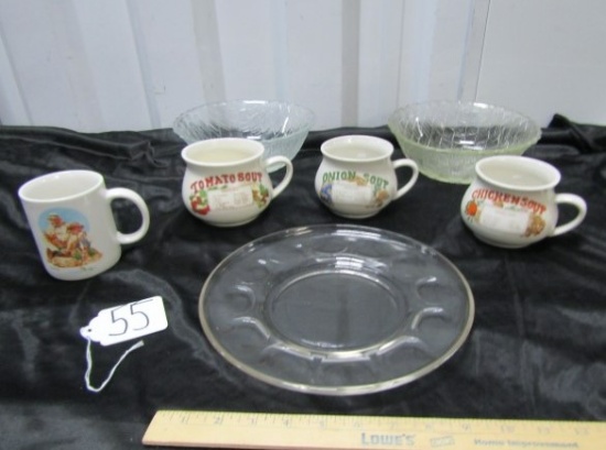 Nice Lot Of Glass Serving Bowls, Glass Egg Platter, 3 Soup Bowls And A Norman