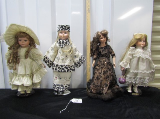 Lot Of 4 Vtg Porcelain Dolls W/ Stands