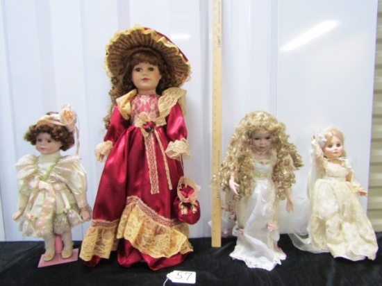 Lot Of 4 Vtg Porcelain Dolls 3 W/ Stands