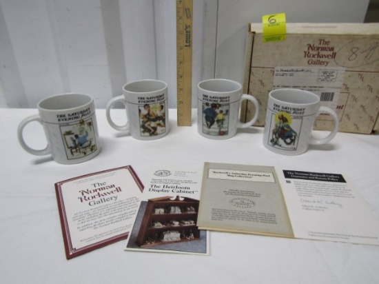 Set Of 4 Never Used Norman Rockwell Mugs W/ Paperwork And Box