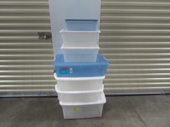 Lot Of 7 Various Size Clear Storage Tubs W/ Lids  (LOCAL PICK UP ONLY)