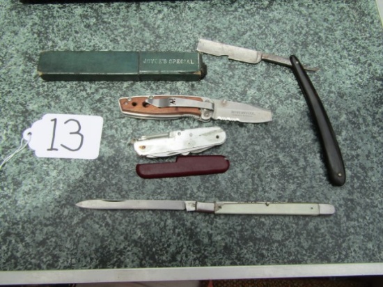 3 Pocket Knives And A Straight Razor W/ Box