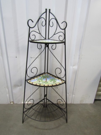 Nice Metal Framed W/ 2 Mosaic Tiled Shelves Plant Stand  (LOCAL PICK UP ONLY)