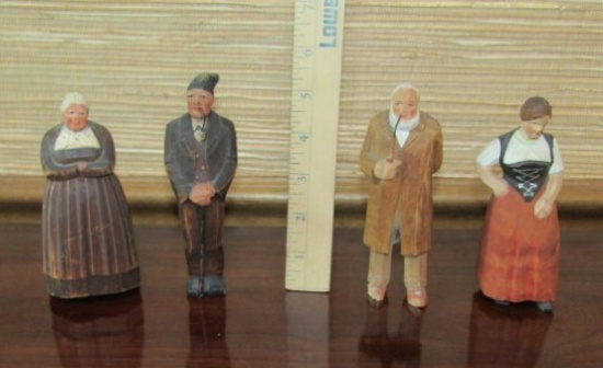 Vtg Hand Carved Wood Figures Of 2 Swiss Couples