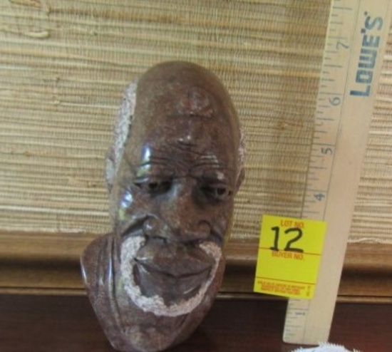 Vtg Hand Carved Soapstone Bust Of An African Tribal Elder