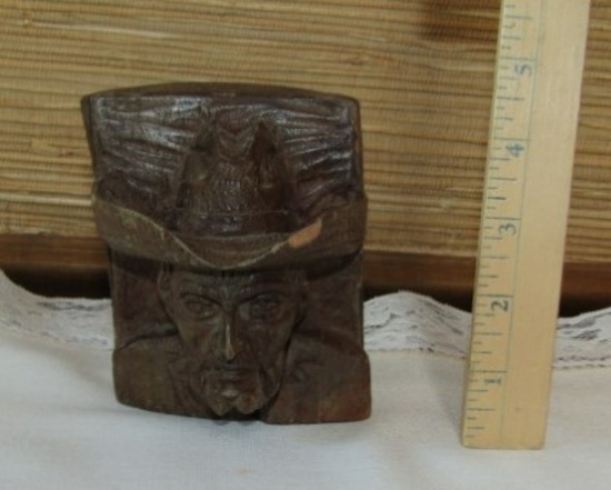 Hand Carved Wood Bust Of A Equadorian Cowboy
