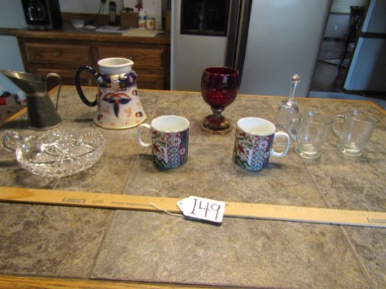 Miscellaneous Lot Of Cups, Pitchers, Crystal Bell And Lead Crystal Finger Bowl (LOCAL PICK UP ONLY)