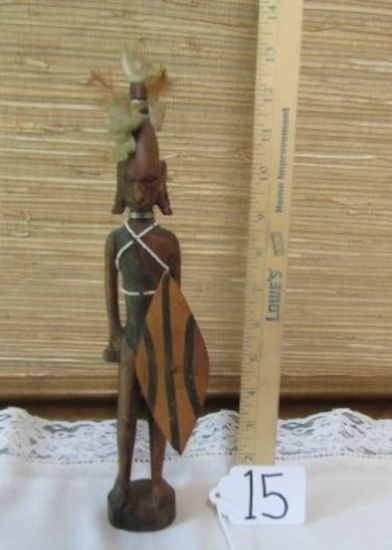 Hand Carved African Tribesman W/ Shield