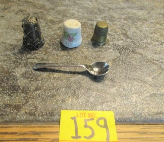3 Vtg Thimbles And A Antique Silver Plated Demitasse Spoon Made In England