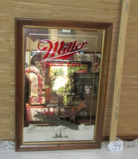 Vtg Mirrored Miller High Life Sign Featuring A White Tailed Deer (LOCAL PICK UP ONLY)