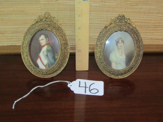 Napoleon And Josephine Prints In Antique Gold Toned Filigree Frames