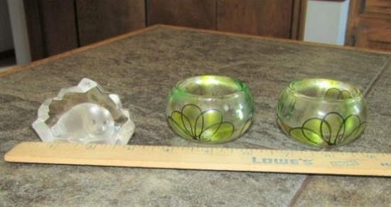 Mats Jonasson Sweden Paperweight And A Pair Of Candle Holders From Slovenia