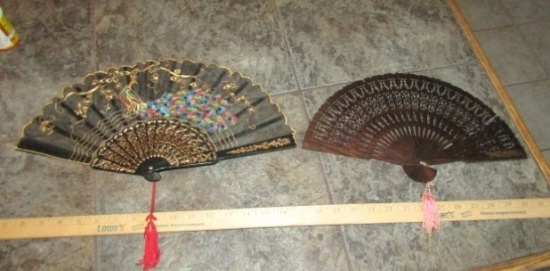2 Vtg Oriental Hand Fans