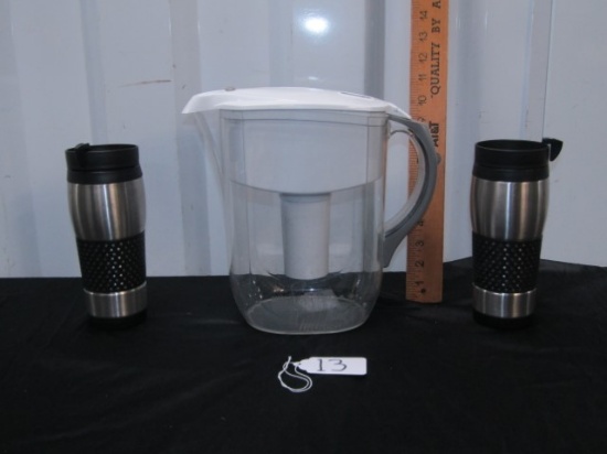 Brita Water Filtration Pitcher And 2 Thermal Stainless Steel Glasses