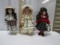 3 Porcelain Dolls W/ Stands