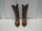Used Genuine Leather W/ Brass Designs Cowboy Boots By Lucchese