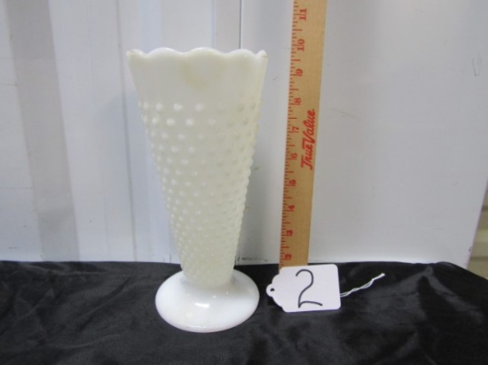 Vtg Hob Nail Milk Glass Vase
