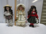 3 Porcelain Dolls W/ Stands