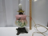 Vtg 1940s Lamp W/ Floral Designs And Brass Base