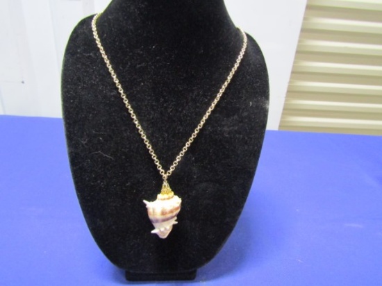 Gold Tone Necklace W/ Conch Shell Pendant