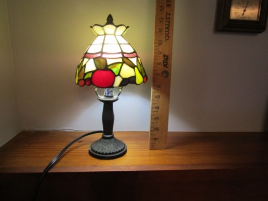Small Cast Iron Base W/ Stained Glass Shade Modern Lamp
