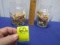 Vtg Wood Clothespins In 2 Glass Vases