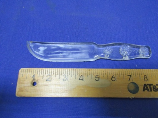 Vtg Clear Cryst O Lite Glass Knife W/ 3 Daisys Embossed On Handle
