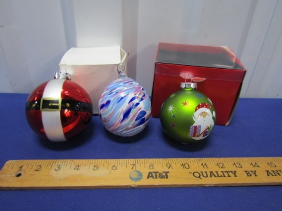3 Large Christmas Ornaments, Middle Us A Glass Art Ornament