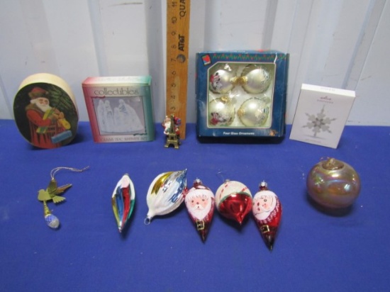 N I B Krebs Mickey Mouse Ornaments, 7 Other Ornaments, Glass Nativity,