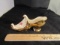 Vtg Porcelain Shoe W/ Gold Trim And Floral Front