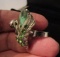 Lovely Silver Tone Swan Ring W/ Large Light Green Faceted Stone And Smaller