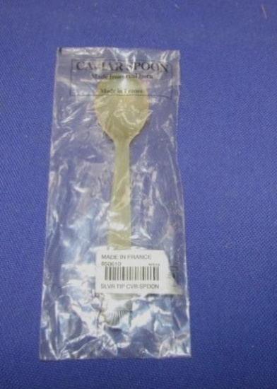 New In Package Caviar Spoon Made From Genuine Horn W/ Sterling Silver Tip