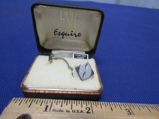 Men's Never Used Sterling Silver Tie Tack By Esquire W/ Case